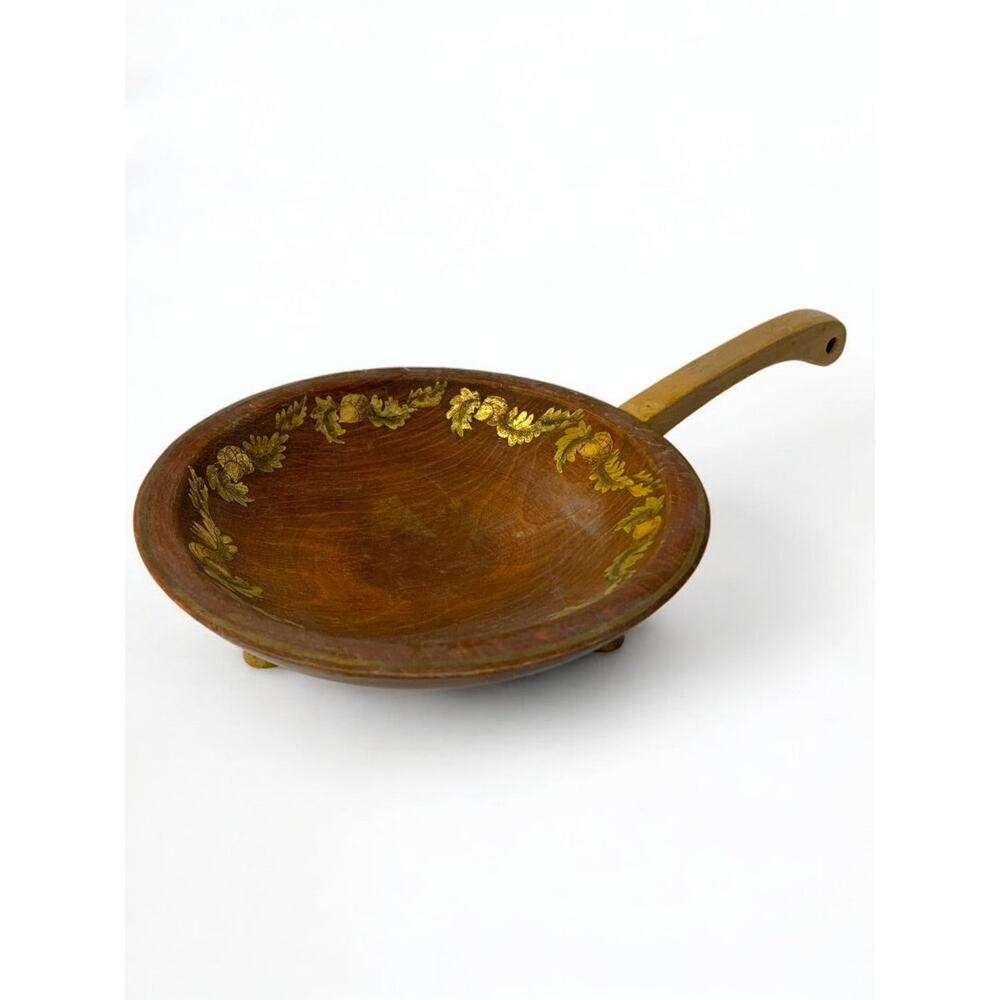 Vintage Munising Decorative Wooden Footed Handled Dough Bowl Golden Acorn